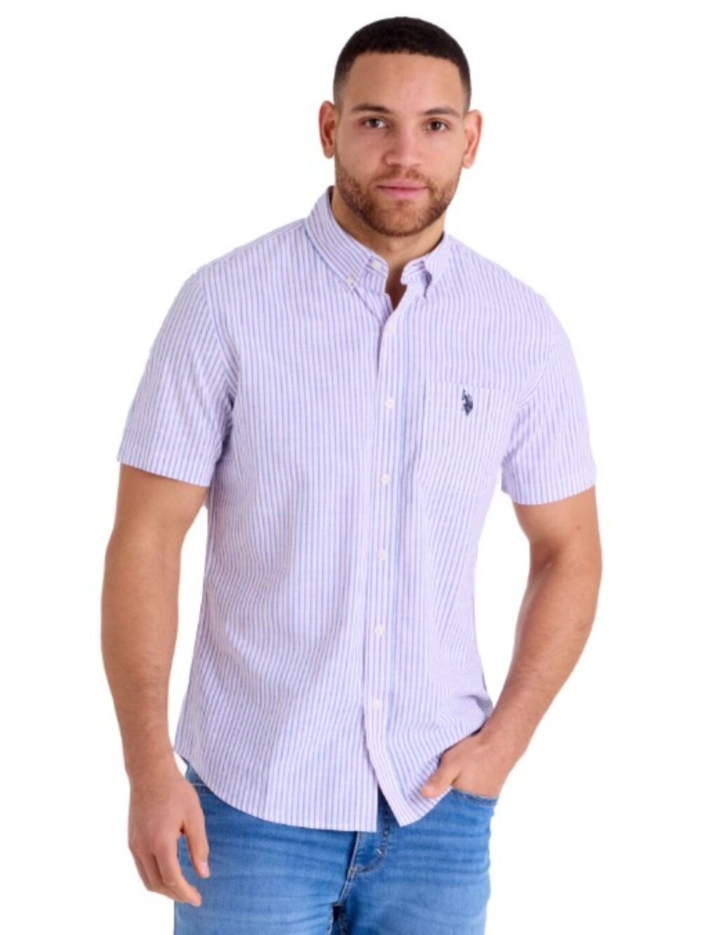U.S. Polo Assn. Men's Short Sleeve Buttondown Woven Shirts Striped Size 3XL